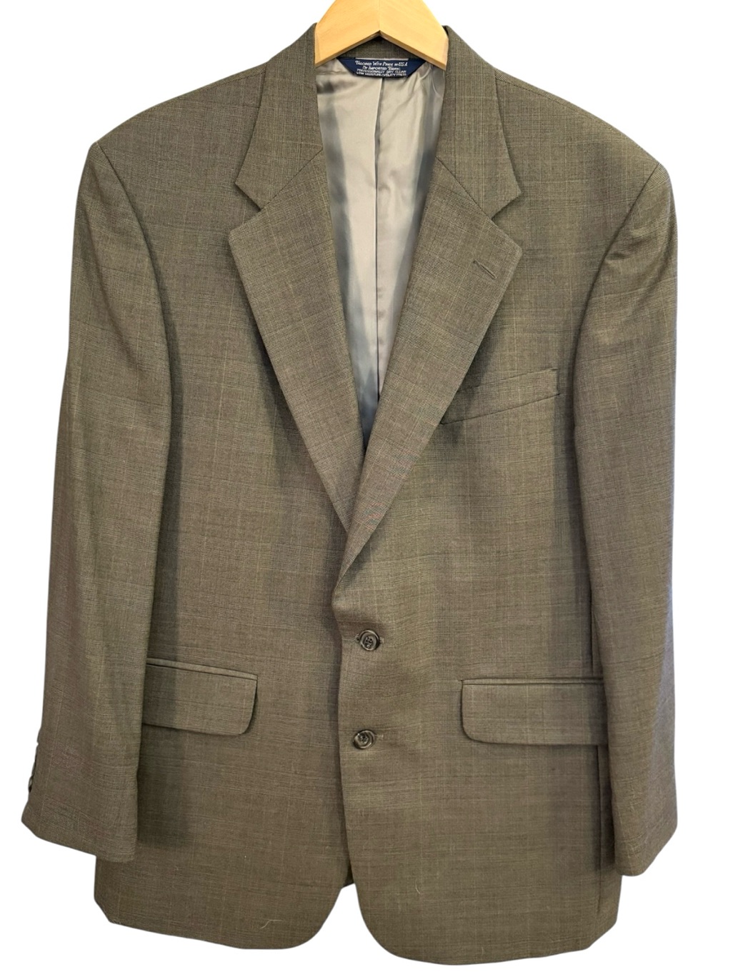 Vtg Lands End 100% Wool Glen Plaid Sport Coat Brown 42r Usa Made Bemberg Lined